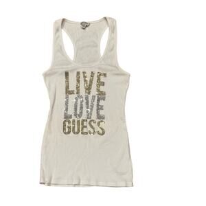 Y2K Guess Sequins tank top White Womens Large stretch Feminine Concert festival
